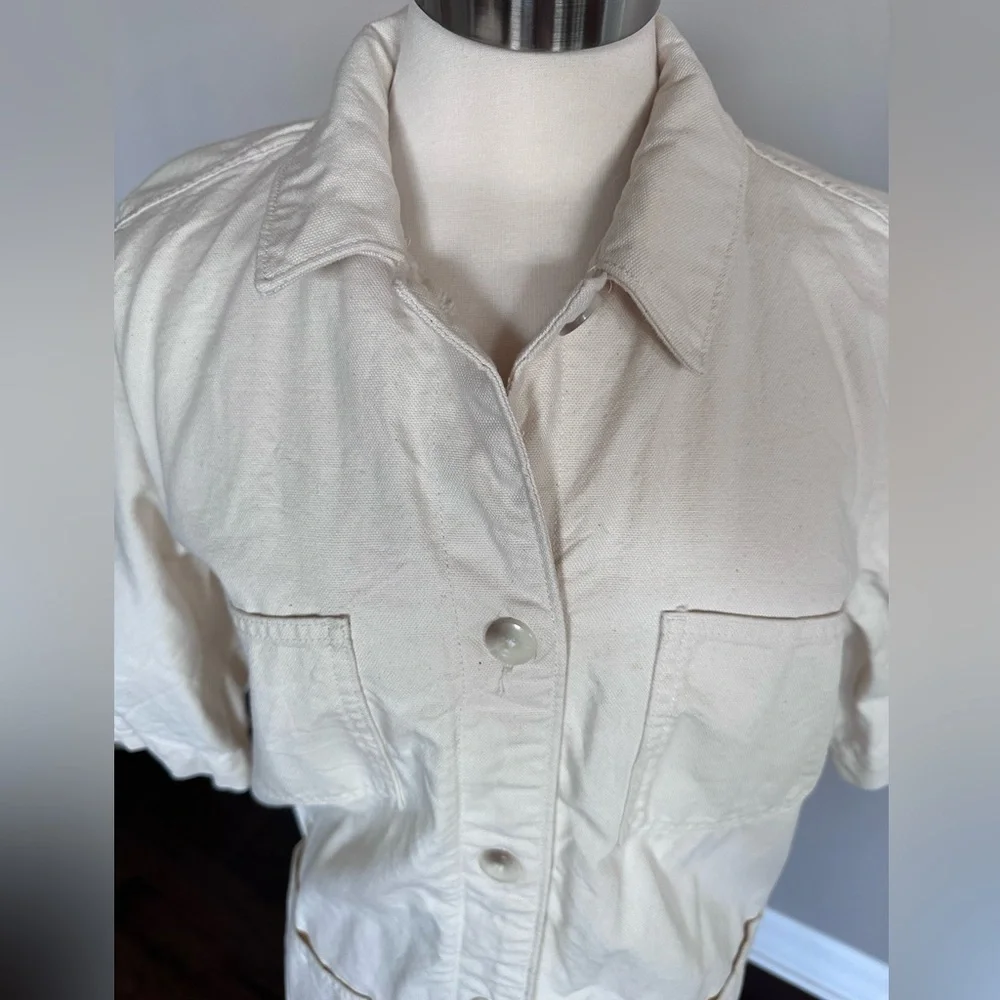 Everlane Shirt Dress Canvas Cargo Chore Patch Pocket Organic Cotton Ivory W's 14 - Picture 7 of 16